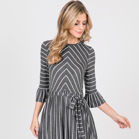 Charcoal Striped Midi Dress - Picture 1 of 4